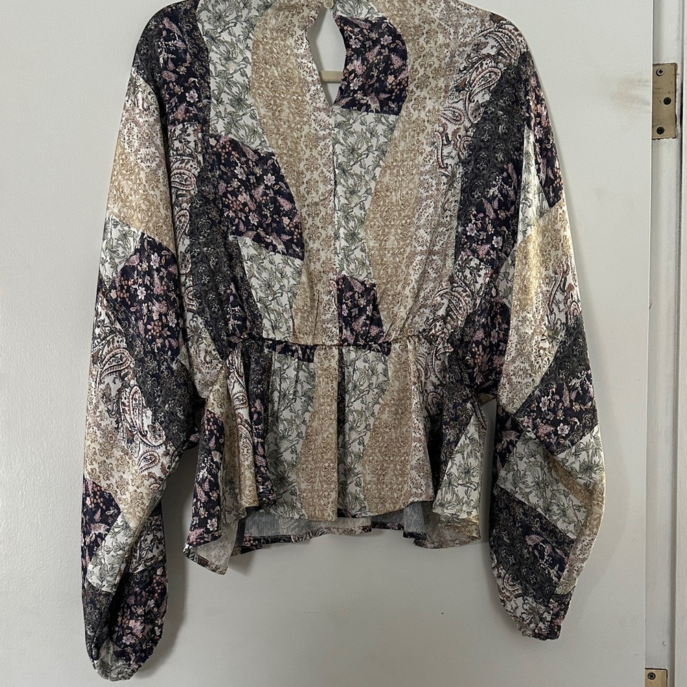 Daytrip Multicolor Patchwork V-Neck Blouse - image 3